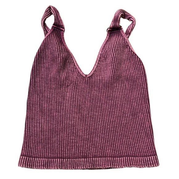 Free People Intimately Washed Seamless Crop Top Washed Burgundy NWOT - Picture 5 of 7